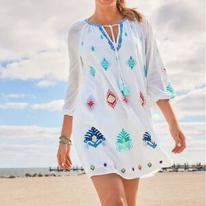 NWT Tommy Bahama Dress Watercolor Ikat Embroidered  Size M Beach Boho